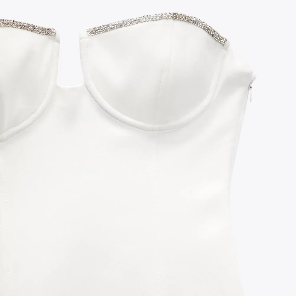 ZARA WHITE BEJEWELED STRAPLESS DRESS - Picture 11 of 12